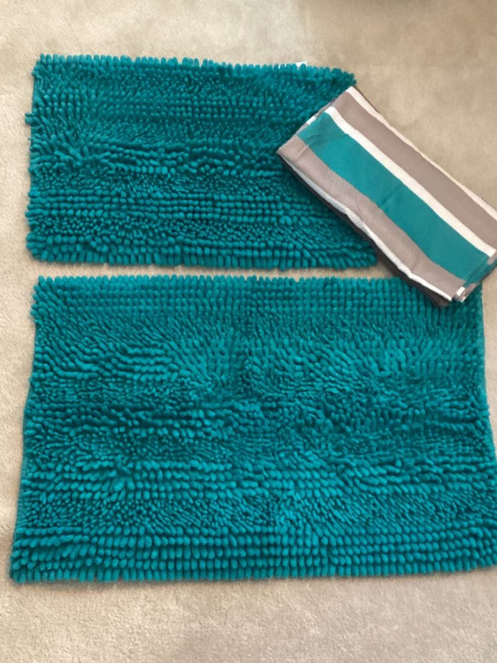 Teal Chenille Shower Curtain and Bath Rug Set